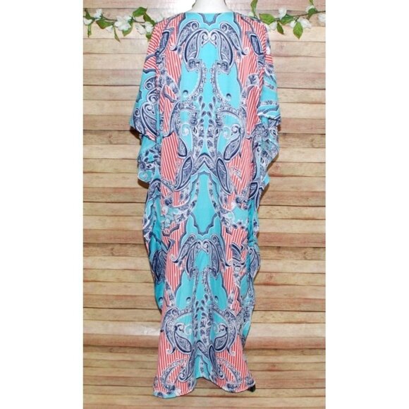 Riviera Sun Caftan Patio Dress Colorful Studded Size Free Plus Paisleys V-Neck - Picture 6 of 12